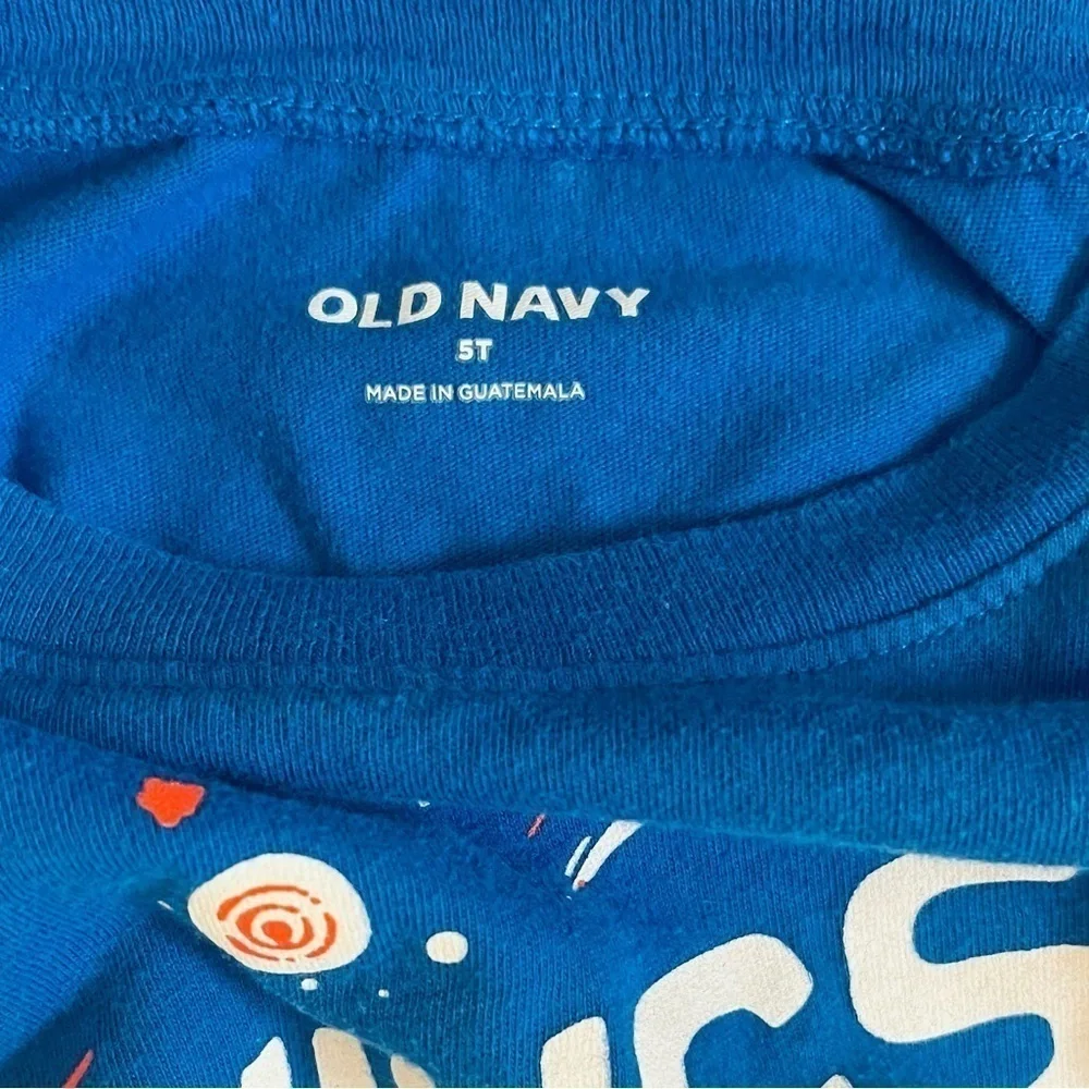 Old Navy cotton pull-on blue graphic design Boys Shirt 5 long sleeve round neck